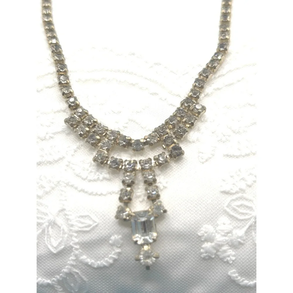 Vintage‎ Rhinestone Necklace Dangle Drop Cocktail Party Jewelry